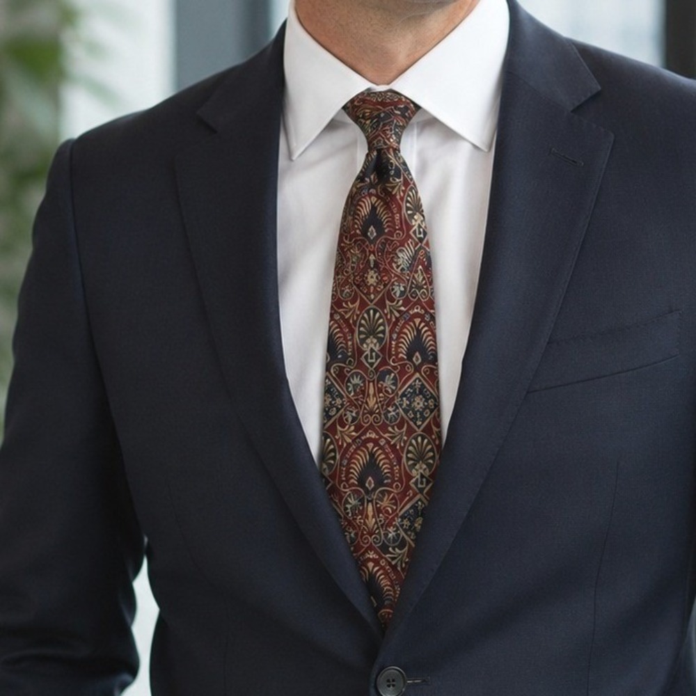 The Metropolitan Museum of Art Silk Tie Burgundy Gold Palmette Geometric Mens